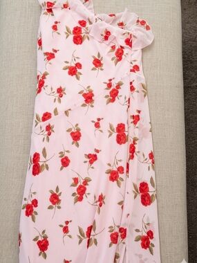 Girls Pink Floral Ruffle-Trim Dress